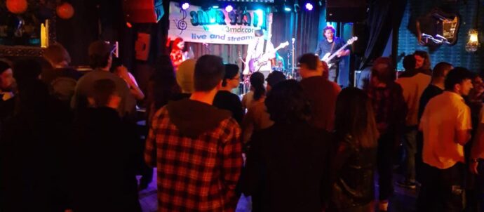 3MDR's Big Gig at Sooki Lounge, pic shows The Waxeaters playing love to a full crowd.