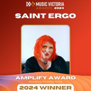 Music Victoria Awards 2024 socials tile with a pic of Saint Ergo as winner of the Amplify Award