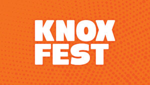 Knox Fest logo. Orange background. White bold writing.